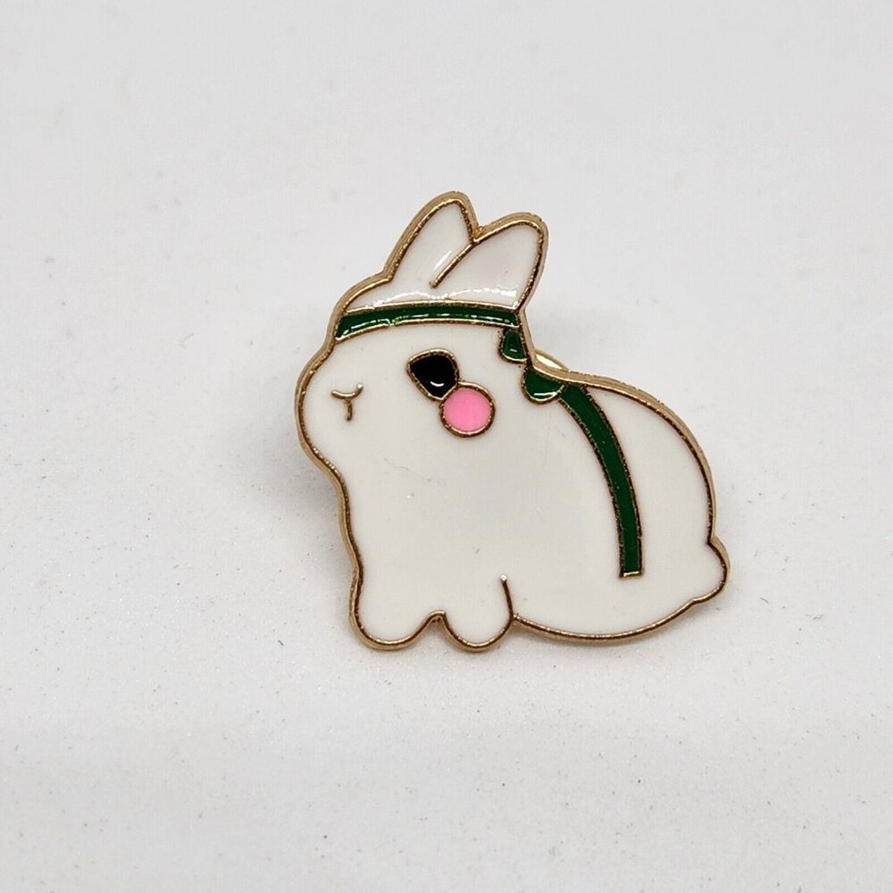 Bunny White Karate Metal Enamel Pin Gold Tone Backing Lapel Backpack Hat Brooch
